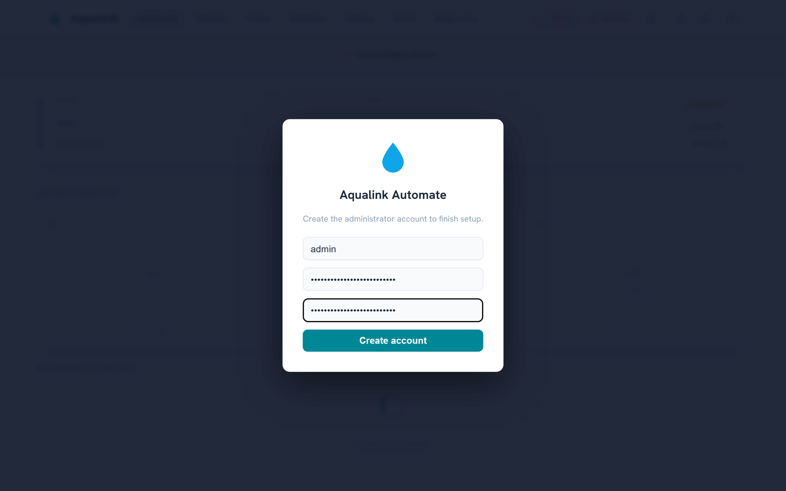 The first-run setup wizard creates the administrator account